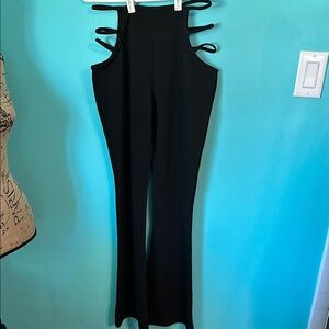 Cut Out Sides High Rise Elegant Black Women's Pants
